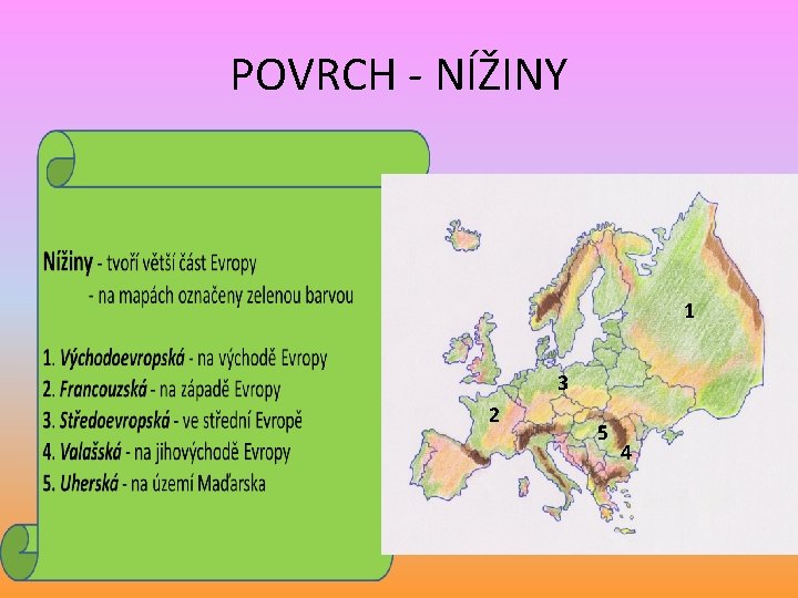 POVRCH - NÍŽINY 1 3 2 5 4 