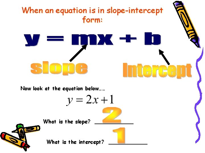 When an equation is in slope-intercept form: Now look at the equation below…… What