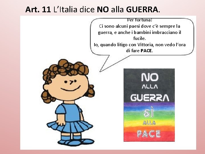 Art. 11 L’Italia dice NO alla GUERRA. Per fortuna! Ci sono alcuni paesi dove