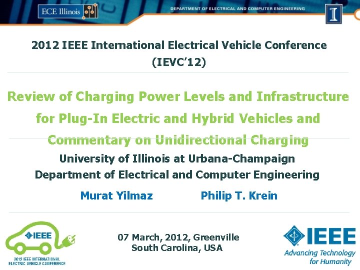 2012 IEEE International Electrical Vehicle Conference (IEVC’ 12) Review of Charging Power Levels and 2012 IEEE International Electrical Vehicle Conference (IEVC’ 12) Review of Charging Power Levels and