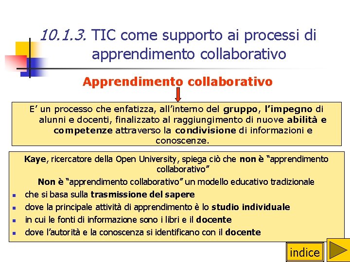 10. 1. 3. TIC come supporto ai processi di apprendimento collaborativo Apprendimento collaborativo E’ 10. 1. 3. TIC come supporto ai processi di apprendimento collaborativo Apprendimento collaborativo E’