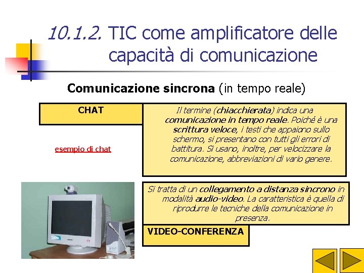 10. 1. 2. TIC come amplificatore delle capacità di comunicazione Comunicazione sincrona (in tempo