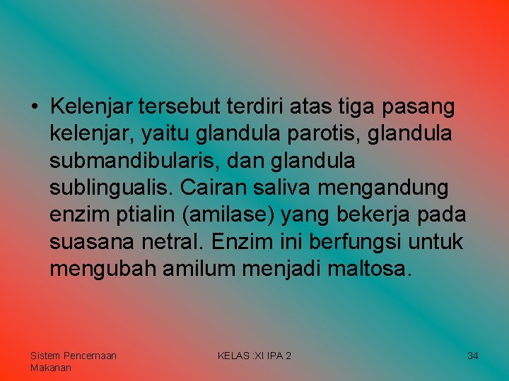 • Kelenjar tersebut terdiri atas tiga pasang kelenjar, yaitu glandula parotis, glandula submandibularis, • Kelenjar tersebut terdiri atas tiga pasang kelenjar, yaitu glandula parotis, glandula submandibularis,
