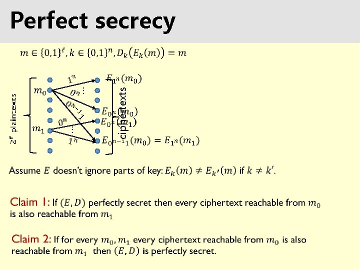 Perfect secrecy … ciphertexts … 