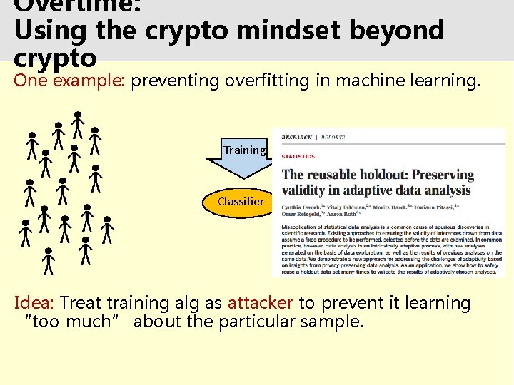 Overtime: Using the crypto mindset beyond crypto One example: preventing overfitting in machine learning.
