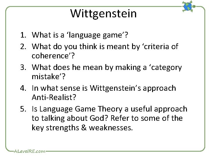 Wittgenstein 1. What is a ‘language game’? 2. What do you think is meant