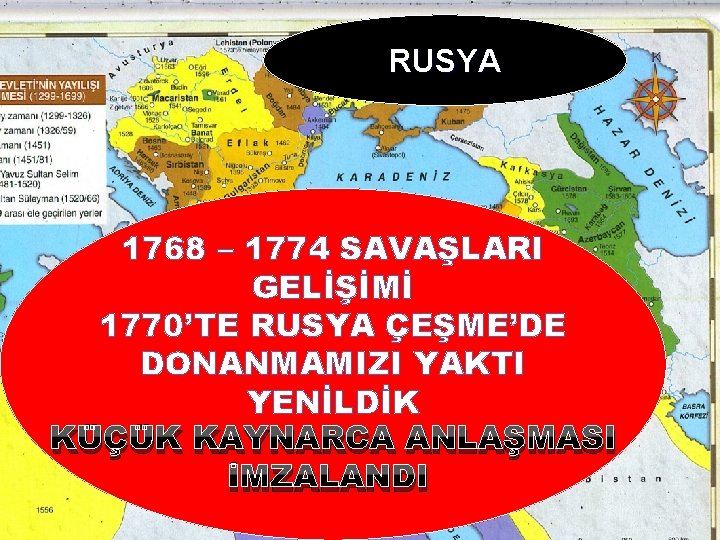 RUSYA 1768 – 1774 SAVAŞLARI GELİŞİMİ 1770’TE RUSYA ÇEŞME’DE DONANMAMIZI YAKTI YENİLDİK KÜÇÜK KAYNARCA