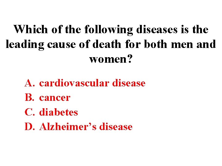 Which of the following diseases is the leading cause of death for both men