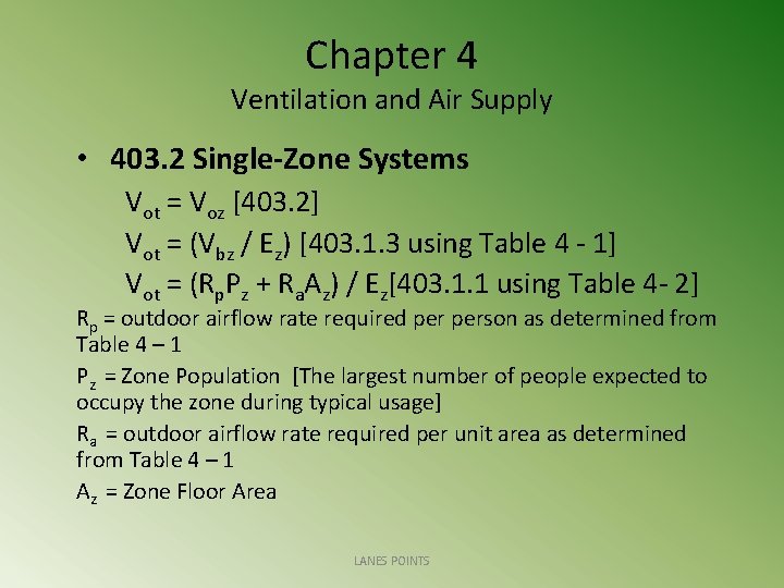 Chapter 4 Ventilation and Air Supply • 403. 2 Single-Zone Systems Vot = Voz