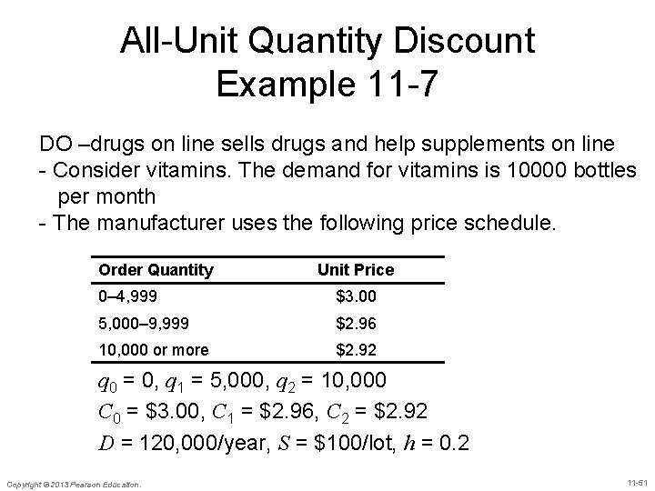 All-Unit Quantity Discount Example 11 -7 DO –drugs on line sells drugs and help