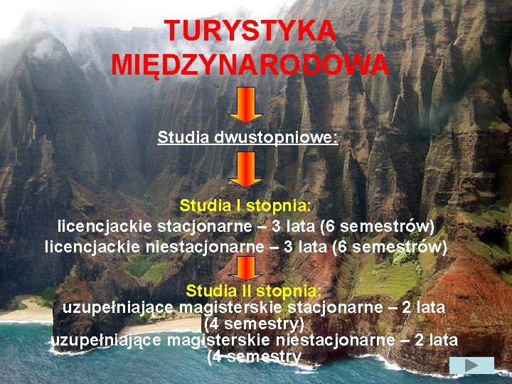 TURYSTYKA MIĘDZYNARODOWA Studia dwustopniowe: Studia I stopnia: licencjackie stacjonarne – 3 lata (6 semestrów)