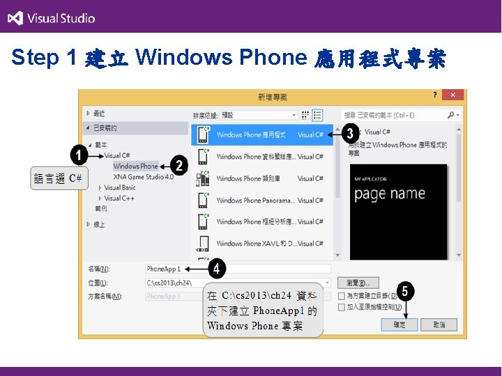 Step 1 建立 Windows Phone 應用程式專案 l 