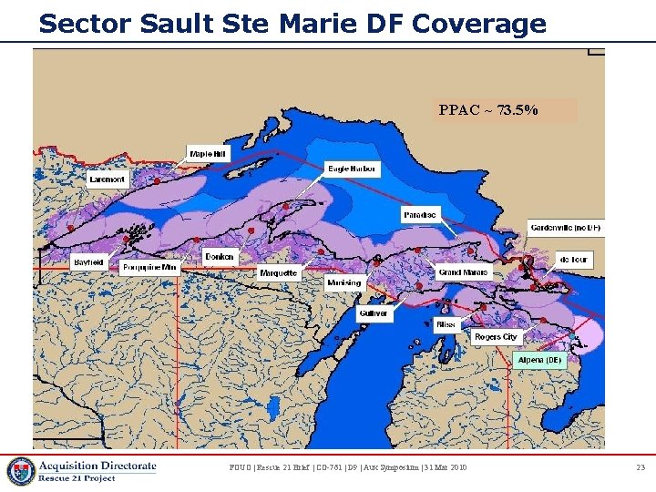 Sector Sault Ste Marie DF Coverage PPAC ~ 73. 5% FOUO | Rescue 21