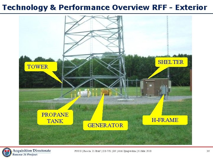 Technology & Performance Overview RFF - Exterior SHELTER TOWER PROPANE TANK GENERATOR FOUO |