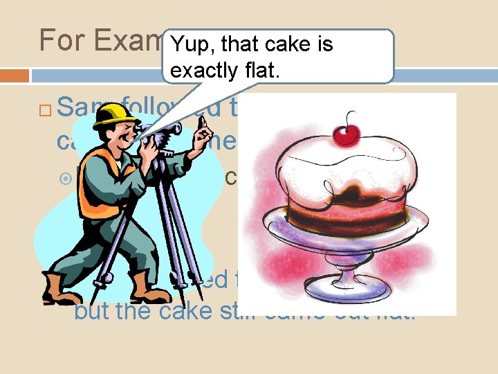 For Example: Yup, that cake is exactly flat. Sam followed the recipe, but the For Example: Yup, that cake is exactly flat. Sam followed the recipe, but the