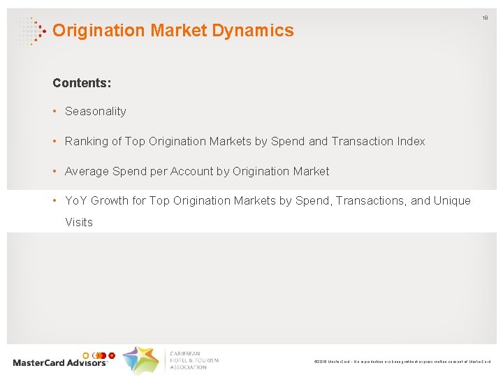 18 Origination Market Dynamics Contents: • Seasonality • Ranking of Top Origination Markets by