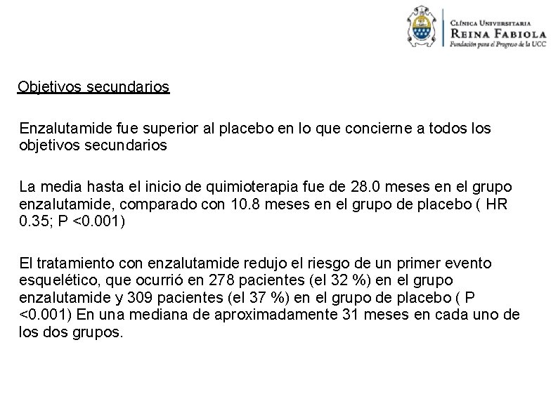 Objetivos secundarios Enzalutamide fue superior al placebo en lo que concierne a todos los