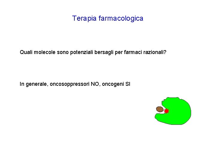 Terapia farmacologica Quali molecole sono potenziali bersagli per farmaci razionali? In generale, oncosoppressori NO, Terapia farmacologica Quali molecole sono potenziali bersagli per farmaci razionali? In generale, oncosoppressori NO,