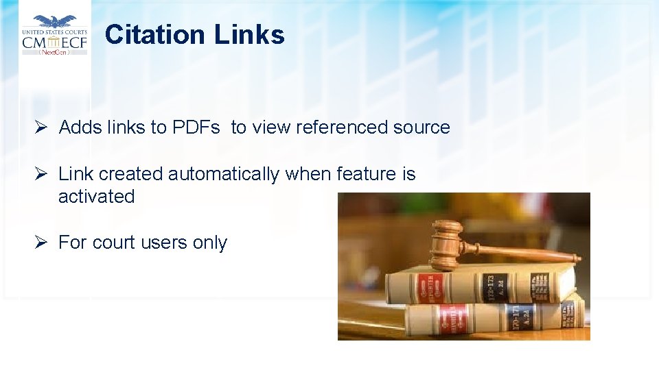 Citation Links Ø Adds links to PDFs to view referenced source Ø Link created