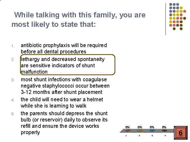 While talking with this family, you are most likely to state that: 1. 2.