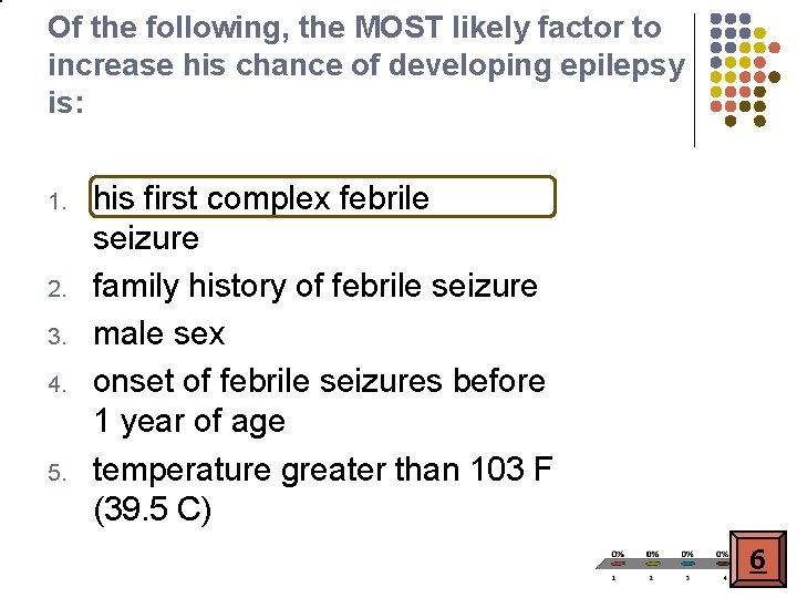 Of the following, the MOST likely factor to increase his chance of developing epilepsy