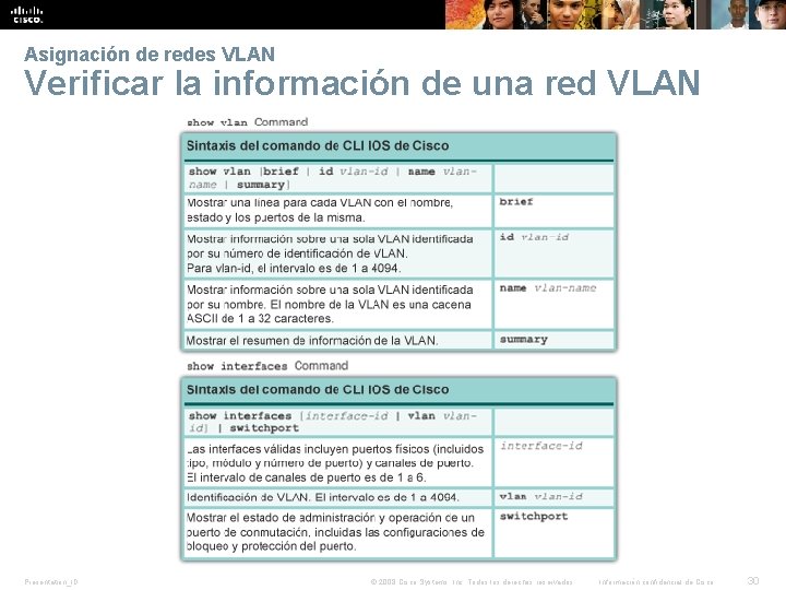 Asignación de redes VLAN Verificar la información de una red VLAN Presentation_ID © 2008