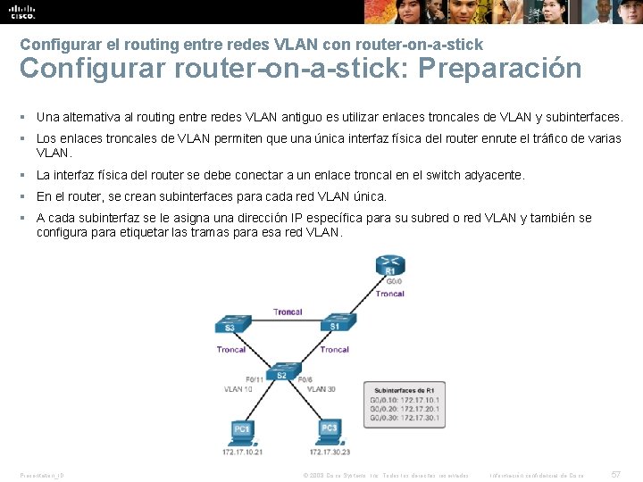 Configurar el routing entre redes VLAN con router-on-a-stick Configurar router-on-a-stick: Preparación § Una alternativa