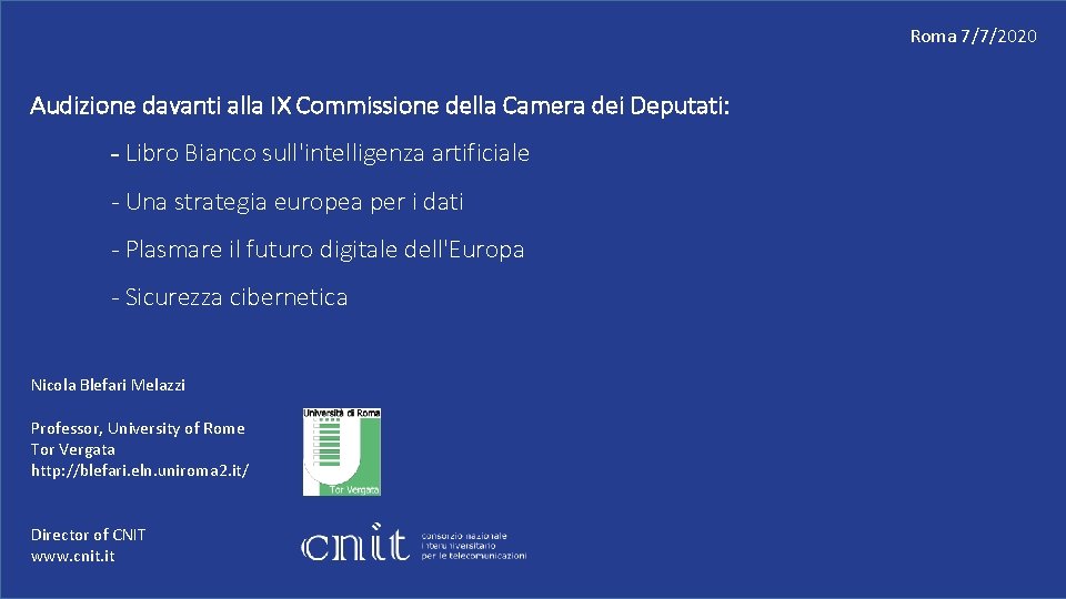 Roma 7/7/2020 Audizione davanti alla IX Commissione della Camera dei Deputati: - Libro Bianco