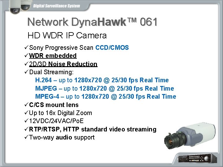 Network Dyna. Hawk™ 061 HD WDR IP Camera üSony Progressive Scan CCD/CMOS üWDR embedded