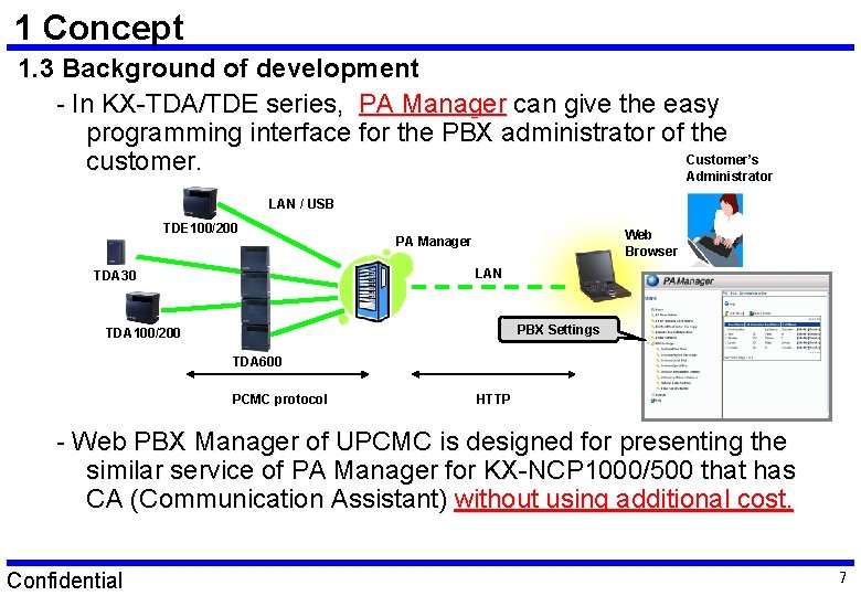 1 Concept 1. 3 Background of development - In KX-TDA/TDE series, PA Manager can 1 Concept 1. 3 Background of development - In KX-TDA/TDE series, PA Manager can