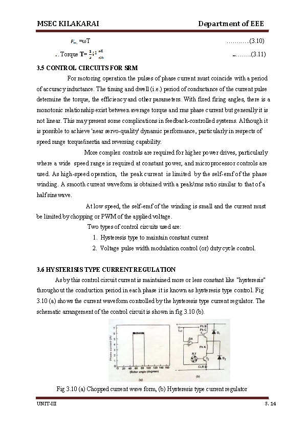MSEC KILAKARAI Department of EEE =ωT ……. …. . (3. 10) . Torque T=