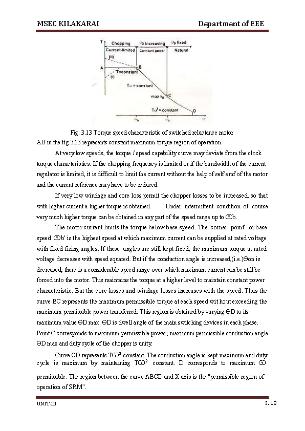 MSEC KILAKARAI Department of EEE Fig. 3. 13 Torque speed characteristic of switched reluctance