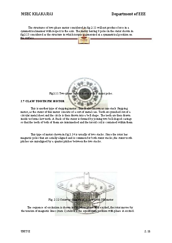 MSEC KILAKARAI Department of EEE The structures of two phase motor considered in fig.