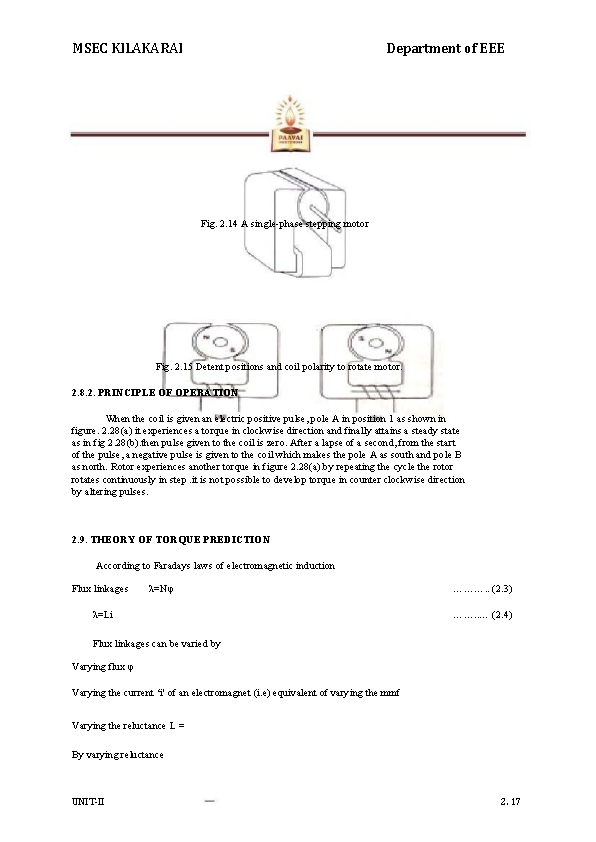MSEC KILAKARAI Department of EEE Fig. 2. 14 A single-phase stepping motor Fig. 2.
