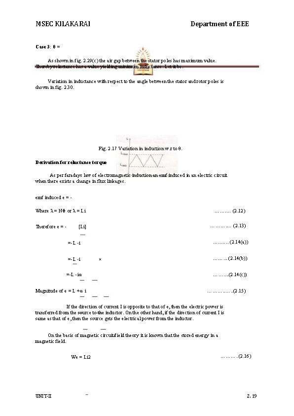 MSEC KILAKARAI Department of EEE Case 3: θ = As shown in fig. 2.