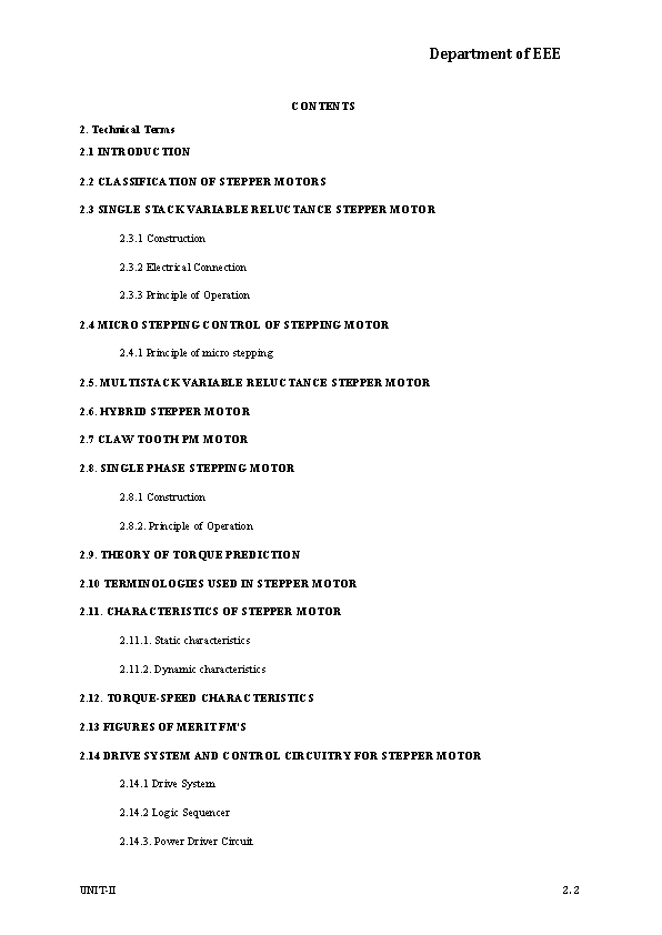 Department of EEE CONTENTS 2. Technical Terms 2. 1 INTRODUCTION 2. 2 CLASSIFICATION OF