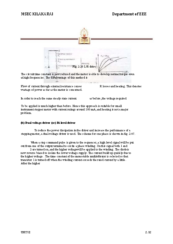 MSEC KILAKARAI Department of EEE Fig. 2. 28 L/R drive The circuit time constant