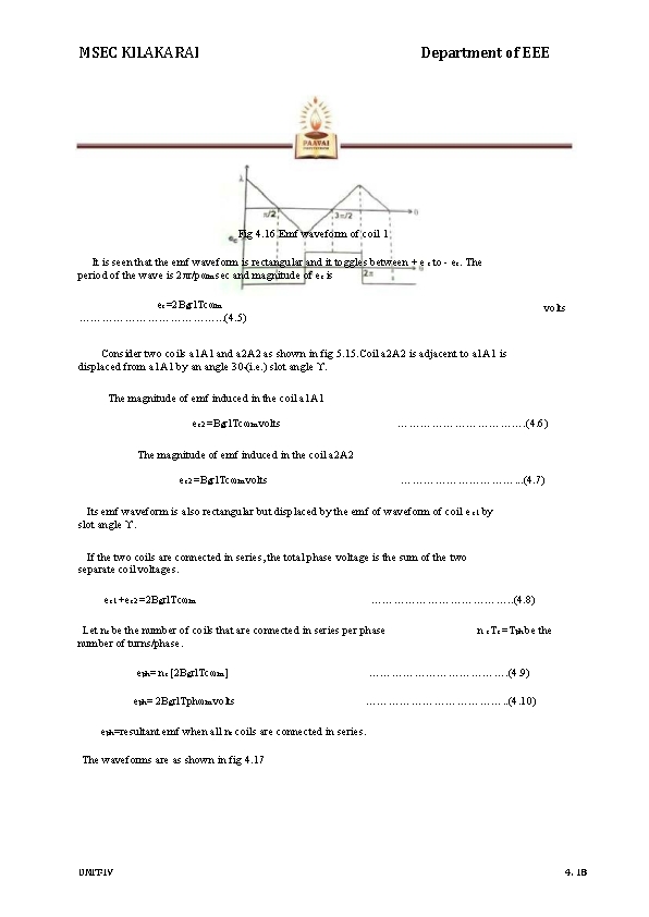 MSEC KILAKARAI Department of EEE Fig 4. 16 Emf waveform of coil 1 It