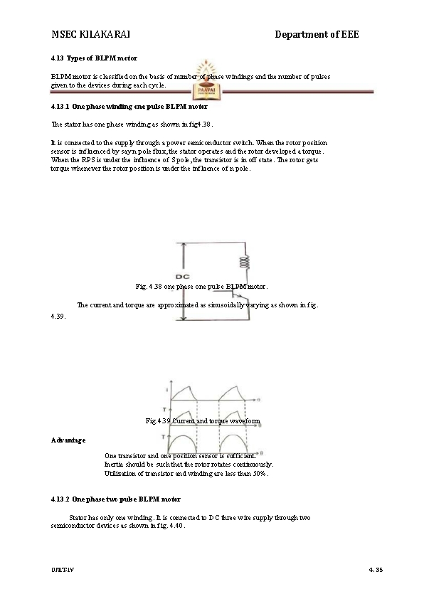 MSEC KILAKARAI Department of EEE 4. 13 Types of BLPM motor is classified on