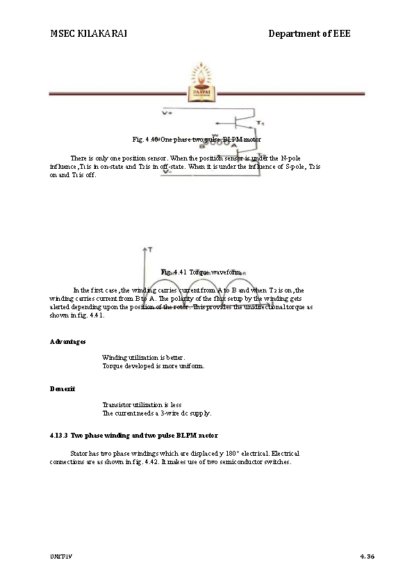 MSEC KILAKARAI Department of EEE Fig. 4. 40 One phase two pulse BLPM motor