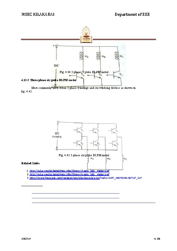 MSEC KILAKARAI Department of EEE Fig. 4. 44 3 phase, 3 pulse BLPM motor.