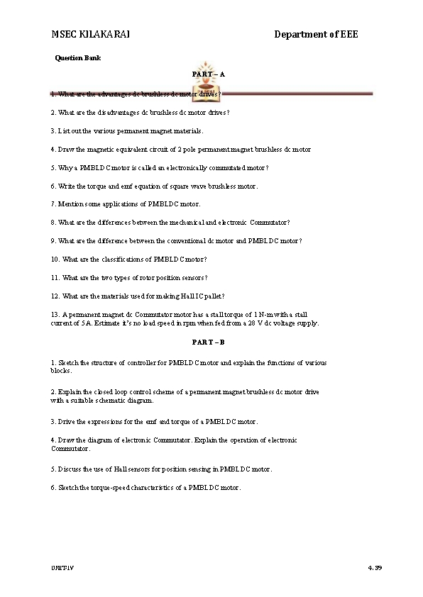 MSEC KILAKARAI Department of EEE Question Bank PART – A 1. What are the