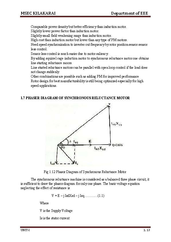 MSEC KILAKARAI Department of EEE Comparable power density but better efficiency than induction motor.