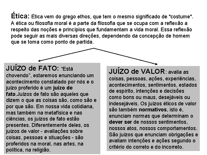 Ética: Ética vem do grego ethos, que tem o mesmo significado de "costume". A