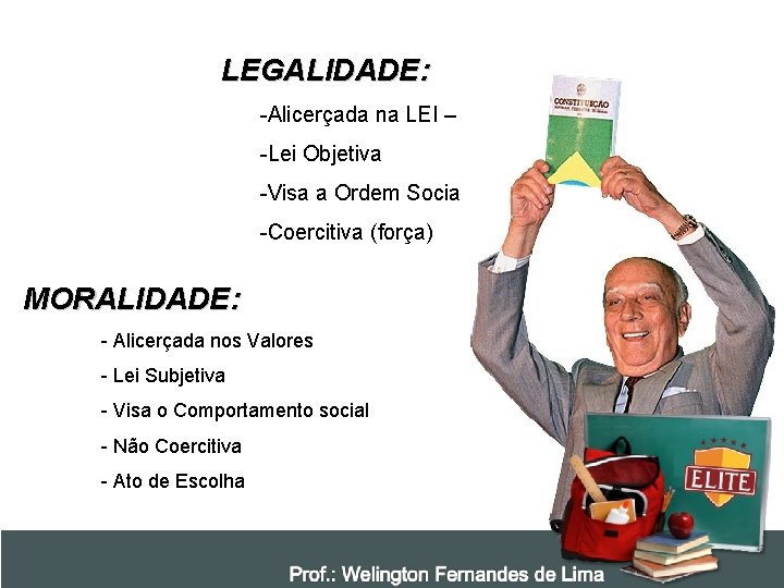 LEGALIDADE: -Alicerçada na LEI – CF/88 -Lei Objetiva -Visa a Ordem Social -Coercitiva (força)