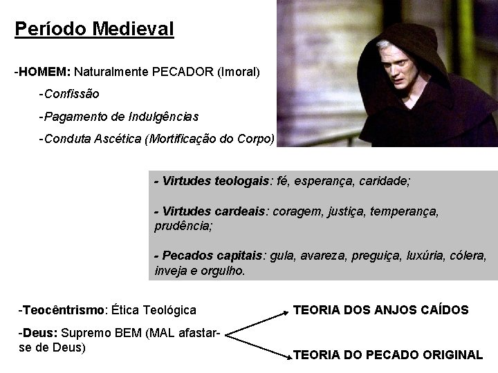 Período Medieval -HOMEM: Naturalmente PECADOR (Imoral) -Confissão -Pagamento de Indulgências -Conduta Ascética (Mortificação do