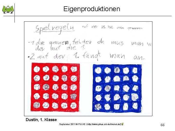 Eigenproduktionen Dustin, 1. Klasse September 2011 © PIK AS (http: //www. pikas. uni-dortmund. de/)