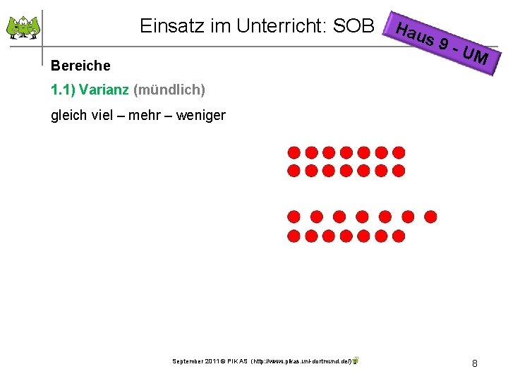 Einsatz im Unterricht: SOB Bereiche Hau s 9 - UM 1. 1) Varianz (mündlich)