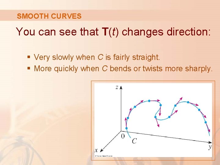 SMOOTH CURVES You can see that T(t) changes direction: § Very slowly when C