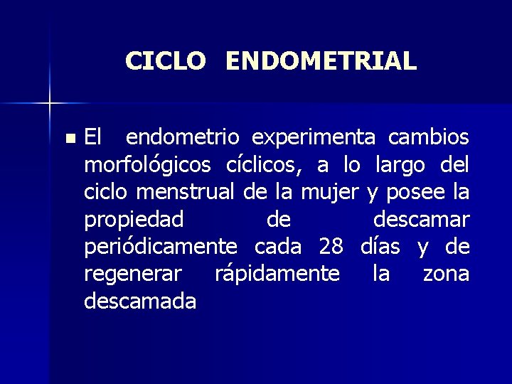 CICLO ENDOMETRIAL n El endometrio experimenta cambios morfológicos cíclicos, a lo largo del ciclo